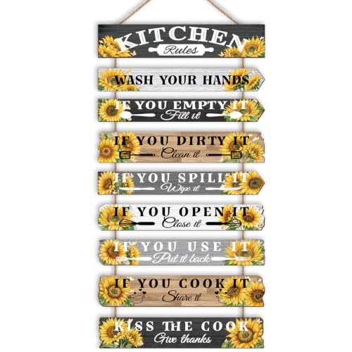 Kitchen Wall Decor Funny Kitchen Signs Kitchen Rules Pictures Wall Art Decor Rustic Farmhouse Western Kitchen Decor Wooden Sign (Sunflower) - color: Sunflower