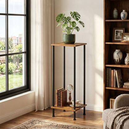 HOOBRO Plant Stand Indoor, 2 Tier 32.8" Tall Small Plant Shelf for Small Space, Square Potted Holder Rack, Modern Flower Stand for Living Room Balcony Garden, Rustic Brown and Black BF14HJ01