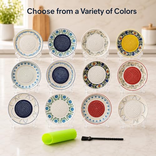 Ceramic Garlic Grater Plate Bowl Tomato Dish Made in Spain Spanish Grating Pan Herb Stripper Peeler Con Tomate Grater Plate Brush Stand Kitchen Gadget Gift Set Ginger Olive Oil Dip(#I) - color: #I