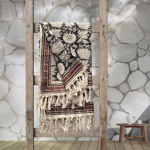 Trade Star Decorative Premium Quality Blanket for Room Decor 100% Cotton Throw Blanket with Tassels Designer Cotton Throw with Beautiful Syahi-Begar Block Printing 50X70 INCHES (Throw Blanket 8) - color: Throw Blanket 8