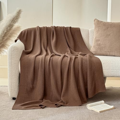 Simple&Opulence 100% Cotton Blanket King Size, Solid Color Cable Knitted Blanket Super Soft Comfortable Breathable Decorative Farmhouse for Couch Sofa Bed, All Season Use(Coffee,104x90) - color: Coffee, size: King Size 104x90"