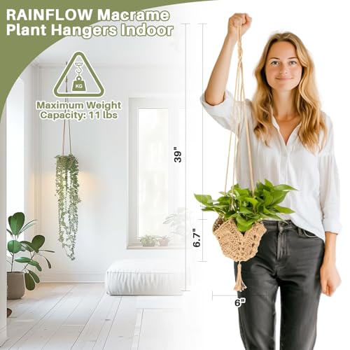 RAINFLOW Indoor Macrame Plant Hangers 2 Pack, Jute Plant Holders