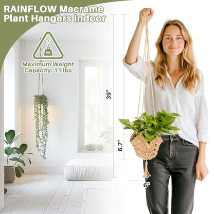RAINFLOW Indoor Macrame Plant Hangers 2 Pack, Jute Plant Holders