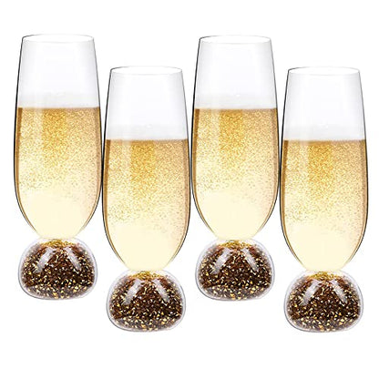 Hanjue Lead-free Crystal Champagne Glasses Set of 4, 7 Oz Clear Champagne Flutes, Ideal for Gifts, Parties,Wedding,Christmas - Long-lasting and Reusable Bar Glassware (Gold crushed diamonds) - color: Gold Crushed Diamonds