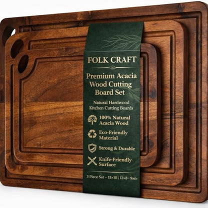 Acacia Wood Cutting Board Reversible Charcuterie Chopping Boards Durable & Double Sided Knife-Friendly, Juice Groove, Easy-Grip, Kitchen Gift