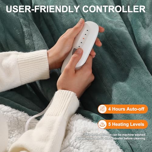 Heated Throw Blanket Electric blanket 50X60in Fluffy Sherpa Heated Blanket - color: Dusty Teal, size: Throw 50" x 60"