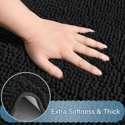 Bathroom Rug Sets 2 Piece, 20"x20" U-Shaped & 21"×34", Black | Toilet Mat Non Slip Bath Mats Floor Set, Washable Bath Rug Set, Absorbent Soft Bathroom Rug - color: Black