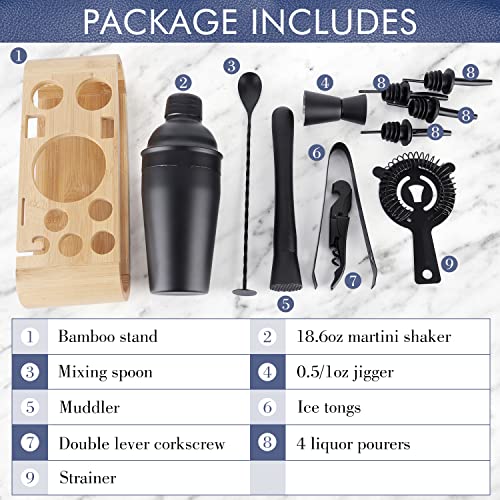 JNWINOG 12Pcs-Cocktail Shaker Set Stainless Steel Bartending Kit 18.6oz Cocktail Bar Set Cocktail Mix Drink Making Kit Professional Bar and Home Drink Bar Tools for Bartender (Matte Black, 12Pcs) - color: Matte Black, size: 12Pcs