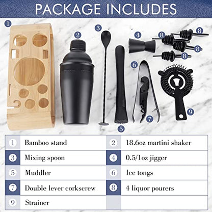 JNWINOG 12Pcs-Cocktail Shaker Set Stainless Steel Bartending Kit 18.6oz Cocktail Bar Set Cocktail Mix Drink Making Kit Professional Bar and Home Drink Bar Tools for Bartender (Matte Black, 12Pcs) - color: Matte Black, size: 12Pcs