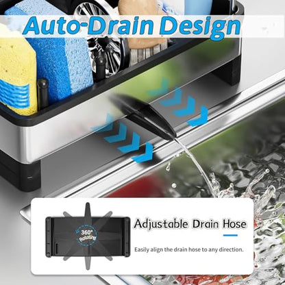 Kitchen Sink Caddy Organzier with High Brush Holder - Sponge Holder for Kitchen Sink with Towel Racks - Rustproof 304 Stainless Steel Kitchen Countertop Storage Essentials - color: Black