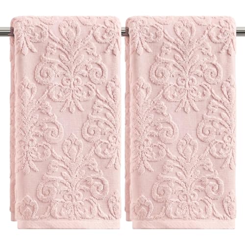 Artoid Mode 2 Pcs Pink 3D Vintage Floral Hand Towels for Bathroom, 100% Cotton Soft Absorbent Bathroom Decor Towels, 13.7 x 29.5 Inch - color: Pink, size: 13.7" x 29.5", 2PCS