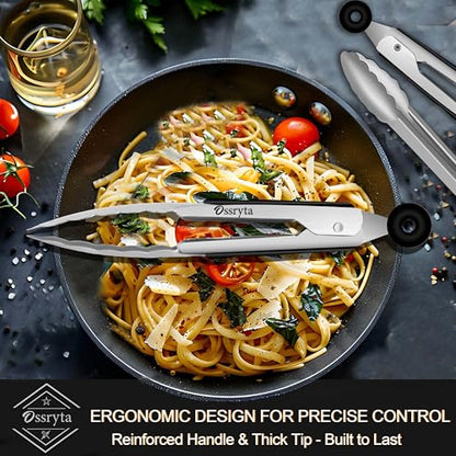 Stainless Steel Cooking Tongs Set of 3 - Heavy Duty 12/9/7 Inch Locking Tongs, Heat Resistant to 600 Degrees, Food Grade Kitchen Metal Tong for Food, Salad, & BBQ - Dishwasher Safe - color: Silver 3 Pieces, size: 7+9+12 inch