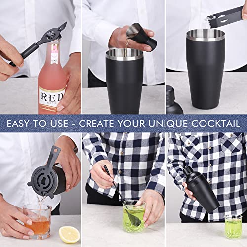 JNWINOG Cocktail Shaker Set Stainless Steel Bartending Kit 18.6oz Cocktail Bar Set Cocktail Mix Drink Making Kit Professional Bar and Home Drink Bar Tools for Bartender (Matte Black, 7Pcs) - color: Matte Black, size: 7Pcs