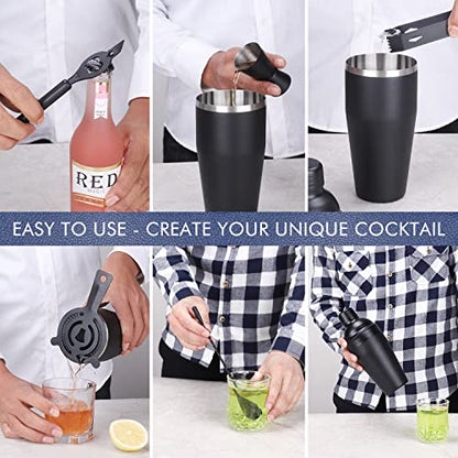 JNWINOG Cocktail Shaker Set Stainless Steel Bartending Kit 18.6oz Cocktail Bar Set Cocktail Mix Drink Making Kit Professional Bar and Home Drink Bar Tools for Bartender (Matte Black, 7Pcs) - color: Matte Black, size: 7Pcs