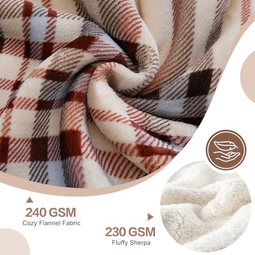 PU MEI Sherpa Fleece Throw Blanket 60" x 80" Reversible Plush Fluffy Large Big Blanket Lattice Flannel Blankets for All Season Use, Beige Stripe - color: Beige Stripe, size: 60"*80"