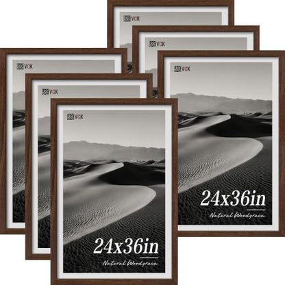 VCK 24x36 Poster Frames Brown - Wide Border Wood Picture Frame, Multi-Directional Display Family Photos, Office Prints, Studio/Gallery Art, Woodgrain Series, Wall Hanging, Set of 6 - color: Brown, size: 24 x 36