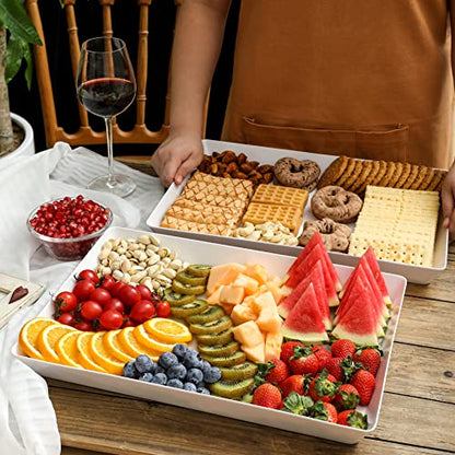 4-Pack Plastic 16" x 11" Large White Serving Trays Set - Reusable Serving Platters for Cookie, Appetizer, Charcuterie, Snack, Dessert, Party Food Display - Stackable Kitchen CounterTop Tray, BPA Free - size: 4 Pack - 16" x 11"