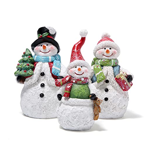 Hodao 3 PCS Christmas Snowman Family Decorations Xmas Snowman Figurines Winter Decor Handmade Figurines for Xmas Decor Gift - Christmas Party Home Decorations (Family) - color: White-3