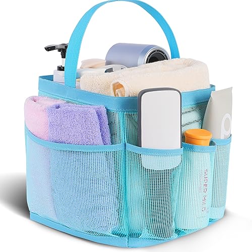 EUDELE Mesh Shower Caddy Portable, 8-Pocket Large Capacity, Quick Dry, Easy Clean, Ideal for Beach, Swimming, Gym, Travel - color: All Ice Blue