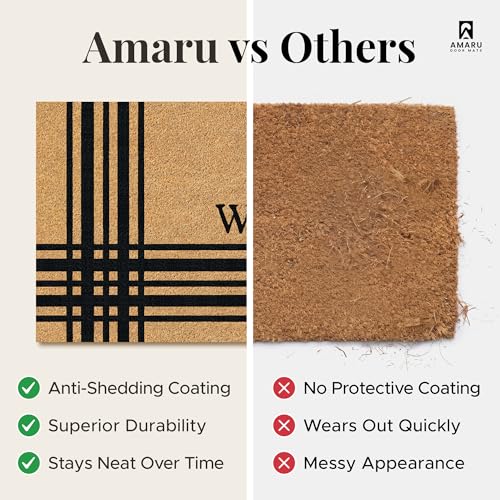 Coir Welcome Mat, Non-Slip, Welcome Classic 5, 17x29 in | 100% Natural Coir, Anti-Shedding, Durable PVC Backing, Traps Dirt and Mud, Indoor and Outdoor Entryway, Easy to Clean - color: Welcome Classic 5