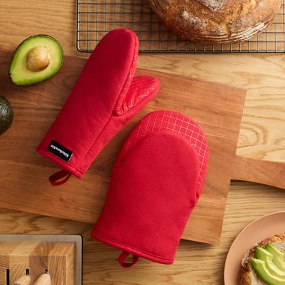 KITCHENAID Gourmet Series Gridlines Mini Oven Mitts 2-Pack Set, Heat Resistant up to 600°F, Soft Silicone Grip, Magnetic Cuff, Passion Red, 5.5"x9" - color: Passion Red