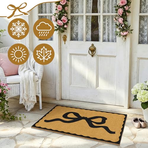 Coir Front Doormat Outdoor Welcome Mat Bow Rug for Outside Entrance 17"x30" - color: Coir Bows