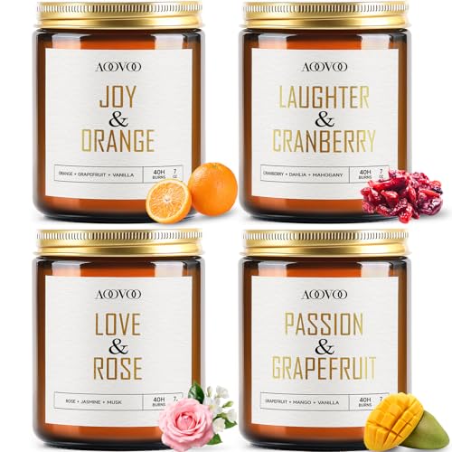 AOOVOO Candle Set - 4PC Scented Candles, 28 oz Soy Candles, Soy Candle for Home Scented, Joy Orange/Laughter Cranberry/Love Rose/Passion Grapefruit - style: Orange/Cranberry/Rose/Grapefruit