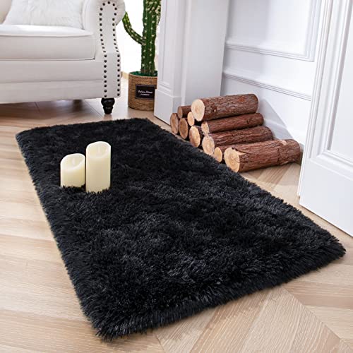 Chicrug Soft Runner Rug for Bedroom Living Room Plush Fluffy Rug 2x3 | Shag Furry Runner Carpet Non Shedding for Nursery Children Kids Girls Room Home Decorative, Black - color: Black, size: 2' x 3' (Runner)