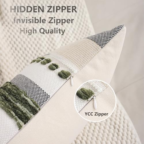 Dark Green Boho Lumbar Throw Pillow Cover 14x36 | 1 Piece,Durable Fabric,Stripe Pillow Cover,Farmhouse Cushion Case,Chenille Pillow Case,Neutral Pillowcase for Sofa Couch Bed - color: Dark Green Stripe, size: 36" x 14" (Pack of 1)