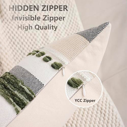 Dark Green Boho Lumbar Throw Pillow Cover 14x36 | 1 Piece,Durable Fabric,Stripe Pillow Cover,Farmhouse Cushion Case,Chenille Pillow Case,Neutral Pillowcase for Sofa Couch Bed - color: Dark Green Stripe, size: 36" x 14" (Pack of 1)