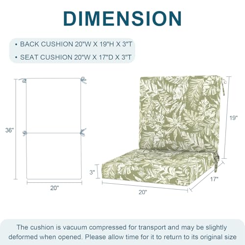 DYTXIII Outdoor Midback Chair Cushions Set of 2-20"x17" Water Repellent & Fade-Resistant Patio Seat Cushions with High-Resiliency Foam, Non-Slip Ties for Dining, Balcony Furniture-Tropical Green - color: Tropical Green