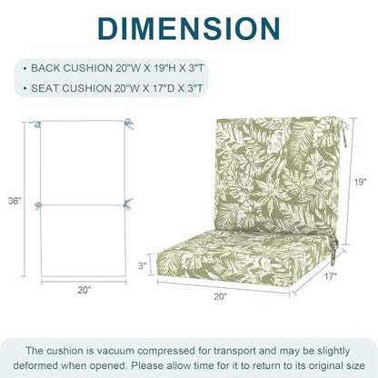 DYTXIII Outdoor Midback Chair Cushions Set of 2-20"x17" Water Repellent & Fade-Resistant Patio Seat Cushions with High-Resiliency Foam, Non-Slip Ties for Dining, Balcony Furniture-Tropical Green - color: Tropical Green