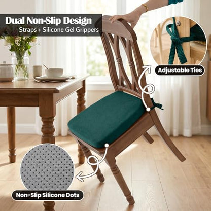 Dining Chair Cushions, Hunter Green, 17"x16", Set of 6 |2'' Thick Cooling Gel High-Density Foam, Ties and Non-Slip Bottom, Removable Washable Cover, For Dining and Kitchen - color: Hunter Green, size: 6 Count (Pack of 1)