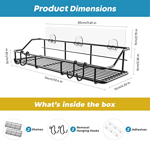 KESOL Adhesive Shower Caddy, Shower Shelf Organizer, SUS304, 2 Pack, Black | Bathroom Organization with Hooks, Stainless Steel shower shelves - color: Black