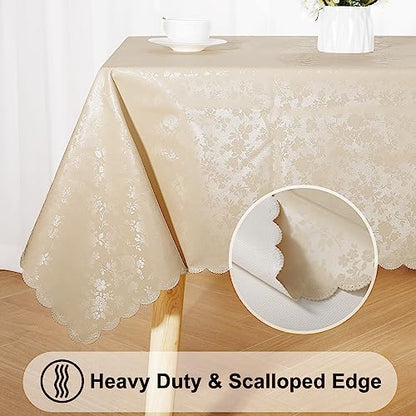 Smiry Rectangle Table Cloth, Waterproof Heavy Duty Vinyl Tablecloths, Wipeable Washable Table Cover for Kitchen and Dining Room (Beige, 60" X 84") (Pack of 2) - color: Beige, size: 84" x 60" (Rectangular) (Pack of 2)