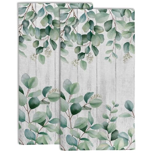 Green Eucalyptus Bouquet on White Board Bathroom Hand Towel Set of 2,Watercolor Eucalyptus Leaves Fingertip Kitchen Hand Towel,Soft Absorbent Decorative for Hotel Home Decor - color: Color14