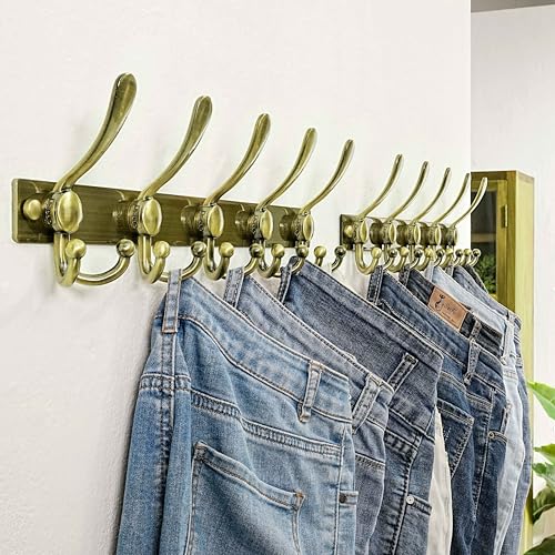 Coat Rack Wall Mount, Heavy Duty 12-Gauge Base vs Flimsy 1mm, Double-Thick Solid Anti-Snap Hooks, 16” Stud-Mount, Stainless Steel Hanger for Clothes Hat Entryway Closet, Bronze, Pack of 2 - color: Bronze, size: L=17" (2pcs)