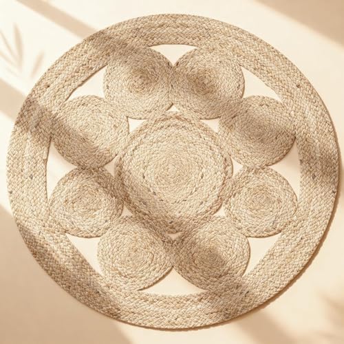 Craft Trade Round Jute Area Rug - 8ft Braided Natural Fiber Carpet, Reversible Handwoven Boho Decor for Large Living Room & Dining Area (Natural, 96 Inch) - color: Braided, size: 8' (Round)