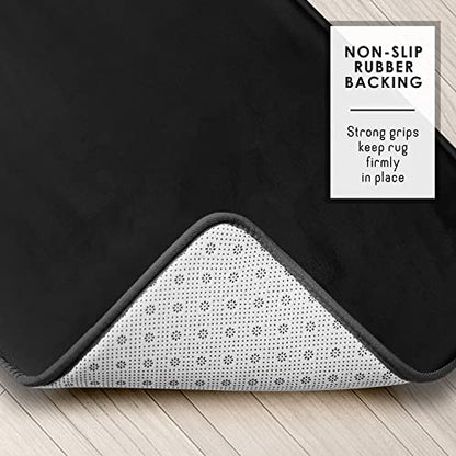 Clara Clark 3 Piece Bathroom Rugs Bath Mat Set, Velvet Memory Foam Bath Mats for Bathroom - Non-Slip, PVC Backing Bath Rugs, Washable - Dries Quickly, Black - color: Black