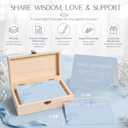 60pcs Dusty Blue Eucalyptus Advice and Wishes Cards, 5.7"x3.8" Wedding Advice Cards for Bridal Shower, 250gsm Thick Paper Wedding Guest Book Alternative for Mr & Mrs - color: LAVENDER PURPLE