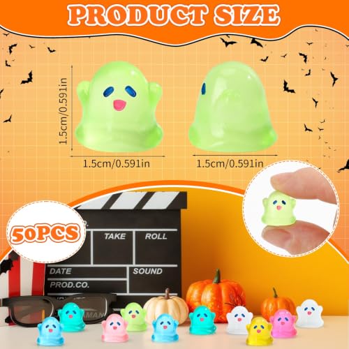 JUNEBRUSHS 50 Pcs Halloween Mini Ghost, Luminous Ghost Figurines Miniature Ornaments Glow in The Dark for DIY Crafts Party Gifts Landscape Decorations - style: Ghost Style
