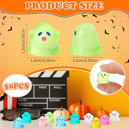 JUNEBRUSHS 50 Pcs Halloween Mini Ghost, Luminous Ghost Figurines Miniature Ornaments Glow in The Dark for DIY Crafts Party Gifts Landscape Decorations - style: Ghost Style