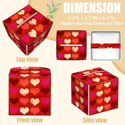 Leather Tissue Box Holder Red Pink Love Heart Tissue Box Cover Facial Paper Case Organizer Cube Napkin Dispenser for Bathroom Vanity Countertop Night Stand Office Car - color: Red Pink Love Heart