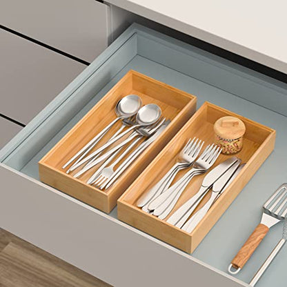 VeyFey Silverware Tray for Drawer, Stackable Kitchen Bamboo Drawer Organizer 12" x 6" x 2" Set of 2 - size: 12" x 6" x 2"