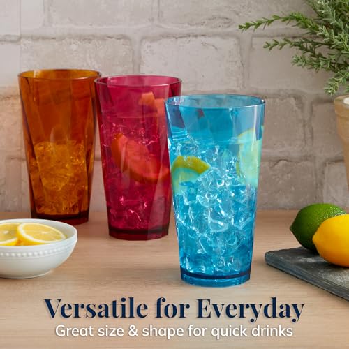 US Acrylic Optix Plastic Reusable Drinking Glasses (Set of 8) 20oz Water Cups in Jewel Tone Colors | BPA-Free Tumblers, Made in USA | Top-Rack Dishwasher Safe - size: 20 ounces