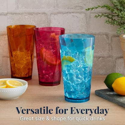 US Acrylic Optix Plastic Reusable Drinking Glasses (Set of 8) 20oz Water Cups in Jewel Tone Colors | BPA-Free Tumblers, Made in USA | Top-Rack Dishwasher Safe - size: 20 ounces
