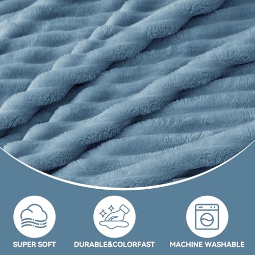Nookly Light Blue Twin Size Fleece Blanket, Soft Lightweight Ribbed Plush Bed Blanket, Cozy All-Season Striped Fleece Twin Throw for Bedroom and Home, 60x80 Inches - color: Light Blue, size: Twin(60"x80")