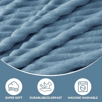 Nookly Light Blue Twin Size Fleece Blanket, Soft Lightweight Ribbed Plush Bed Blanket, Cozy All-Season Striped Fleece Twin Throw for Bedroom and Home, 60x80 Inches - color: Light Blue, size: Twin(60"x80")