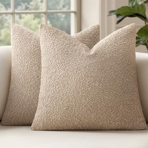 MIULEE 20x20 Decorative Lumbar Boucle Couch Pillow Covers Camel | Set of 2 Textured Neutral Throw Pillow Covers, Accent Solid Pillowcases, Sofa Living Room Home Decor - color: Camel, size: 20" x 20" (Pack of 2)
