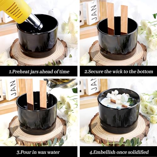 CONNOO 6 Pack 16oz Black Wide Mouth Glass Candle Jars | Airtight Bamboo Lids, Sticky Warning Labels, For Candle Making, Dishwasher Safe - color: 6 Pack-Matte Black